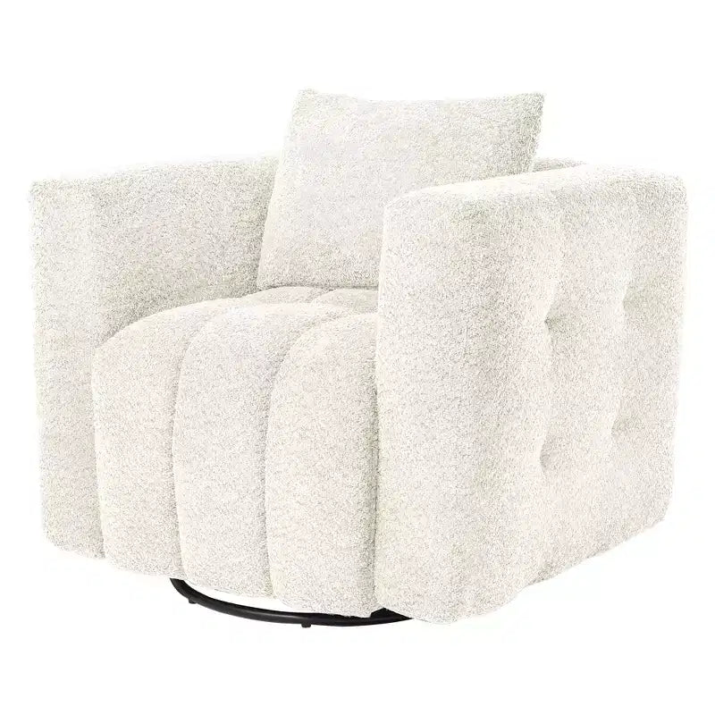 Poltrona girevole in tessuto beige/blu/marrone, struttura in legno, seduta singola