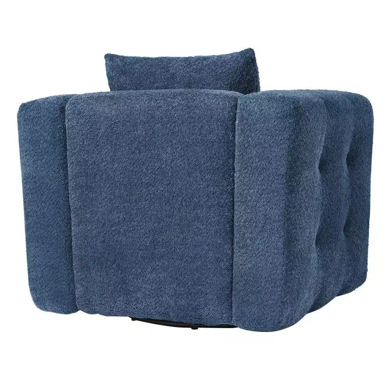 Poltrona girevole in tessuto beige/blu/marrone, struttura in legno, seduta singola