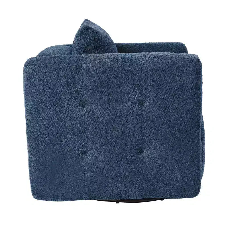 Poltrona girevole in tessuto beige/blu/marrone, struttura in legno, seduta singola
