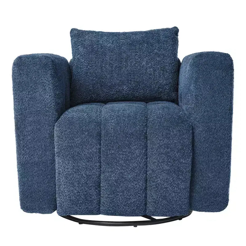 Poltrona girevole in tessuto beige/blu/marrone, struttura in legno, seduta singola