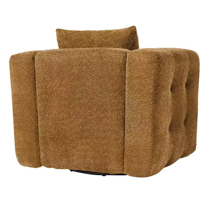 Poltrona girevole in tessuto beige/blu/marrone, struttura in legno, seduta singola
