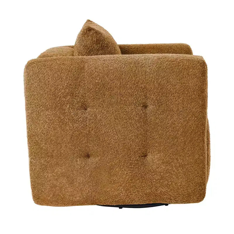 Poltrona girevole in tessuto beige/blu/marrone, struttura in legno, seduta singola