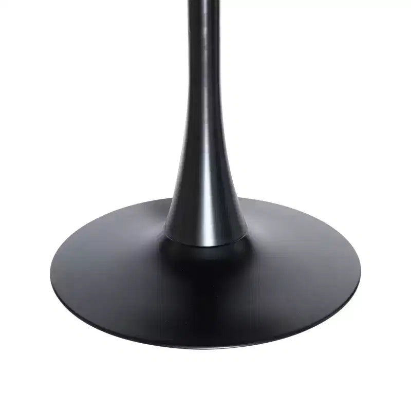 Tavolo da pranzo rotondo da 27", piano in pietra sinterizzata e base a piedistallo in acciaio, 3 posti – Nero / Legno naturale / Bianco