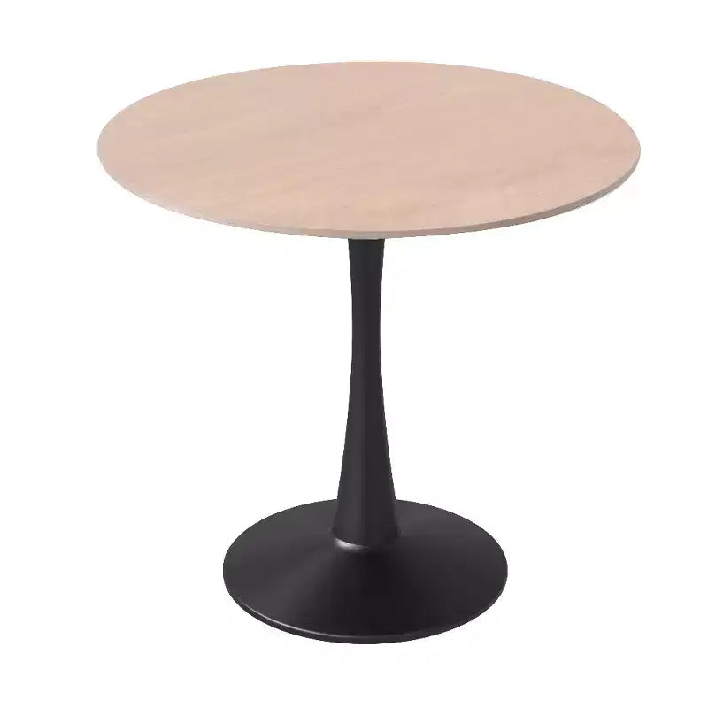 Tavolo da pranzo rotondo da 27", piano in pietra sinterizzata e base a piedistallo in acciaio, 3 posti – Nero / Legno naturale / Bianco