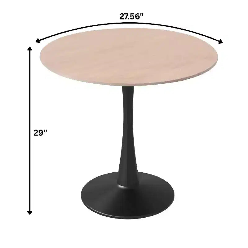 Tavolo da pranzo rotondo da 27", piano in pietra sinterizzata e base a piedistallo in acciaio, 3 posti – Nero / Legno naturale / Bianco