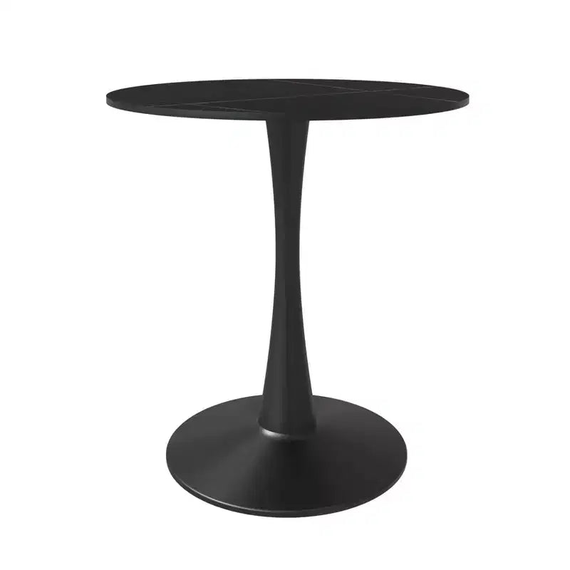 Tavolo da pranzo rotondo da 27", piano in pietra sinterizzata e base a piedistallo in acciaio, 3 posti – Nero / Legno naturale / Bianco
