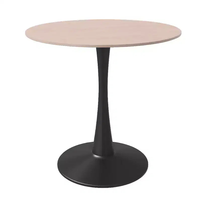 Tavolo da pranzo rotondo da 27", piano in pietra sinterizzata e base a piedistallo in acciaio, 3 posti – Nero / Legno naturale / Bianco
