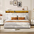 Letto a piattaforma imbottito beige con testiera e ricarica USB, Matrimoniale/Queen/King, 1-2 persone