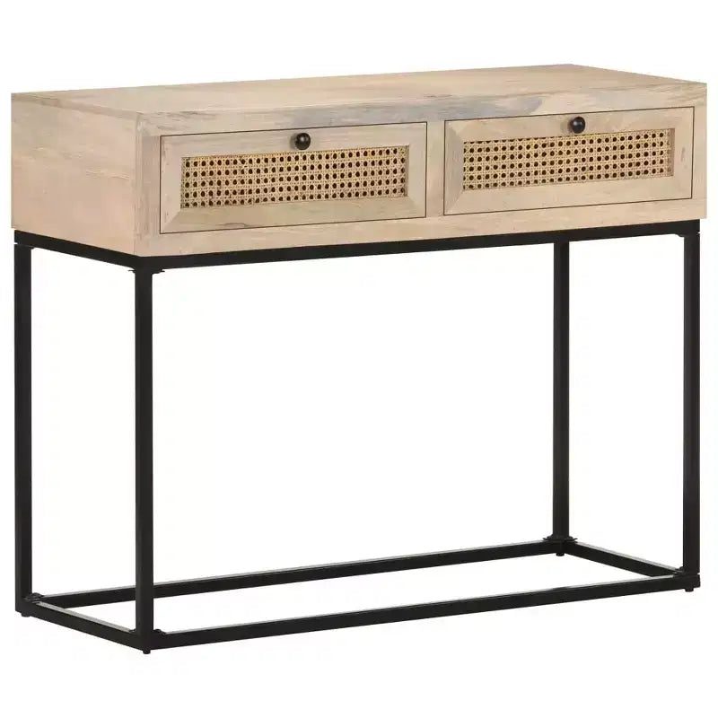 Consolle in beige naturale e nero con 2 cassetti, uso singolo