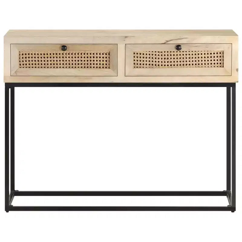 Consolle in beige naturale e nero con 2 cassetti, uso singolo