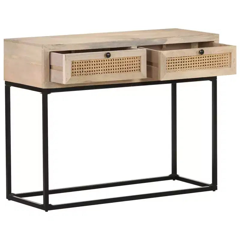Consolle in beige naturale e nero con 2 cassetti, uso singolo