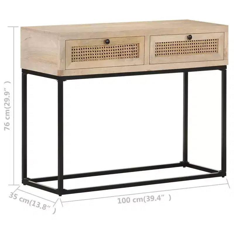 Consolle in beige naturale e nero con 2 cassetti, uso singolo
