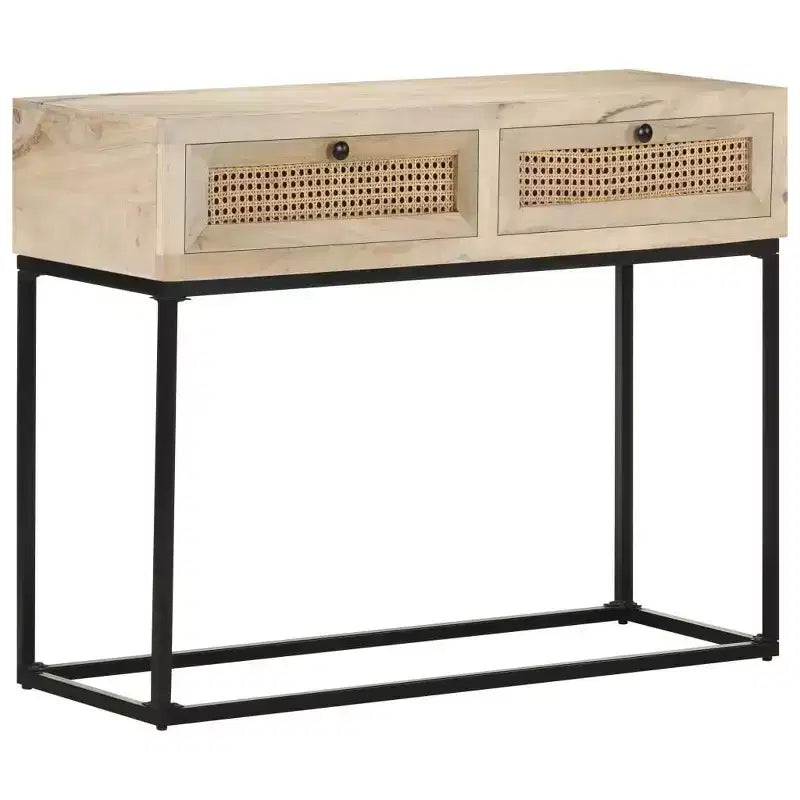 Consolle in beige naturale e nero con 2 cassetti, uso singolo