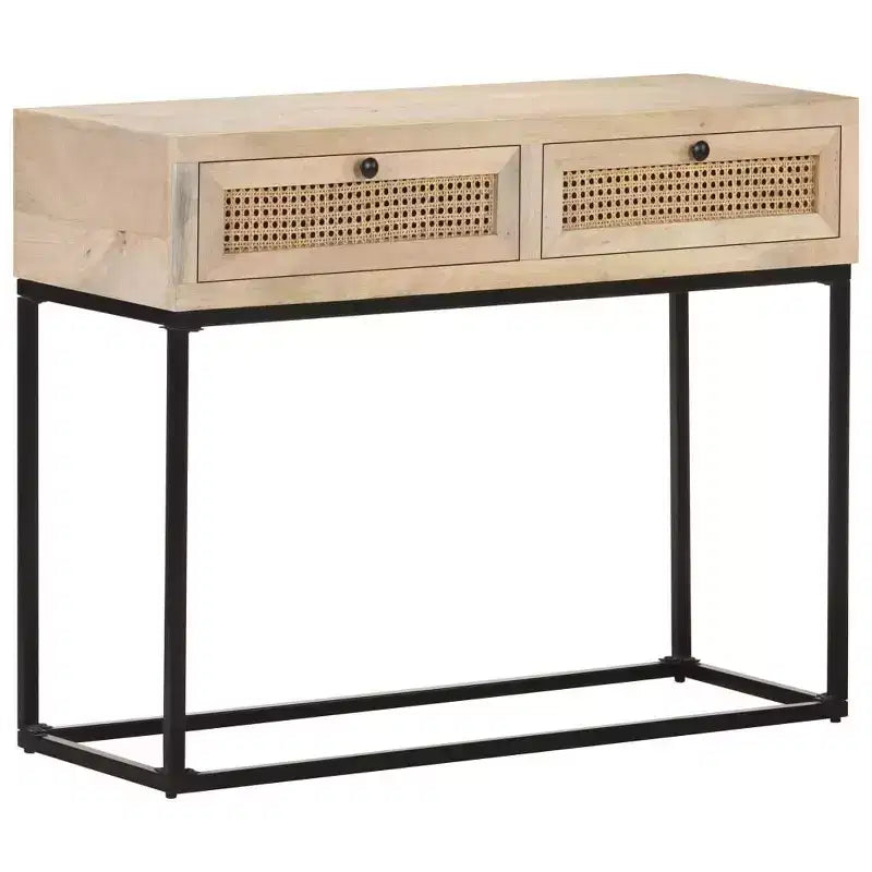 Consolle in beige naturale e nero con 2 cassetti, uso singolo