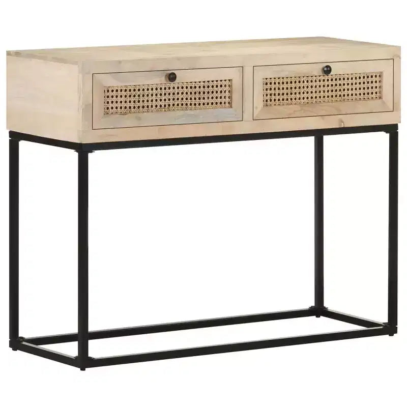 Consolle in beige naturale e nero con 2 cassetti, uso singolo