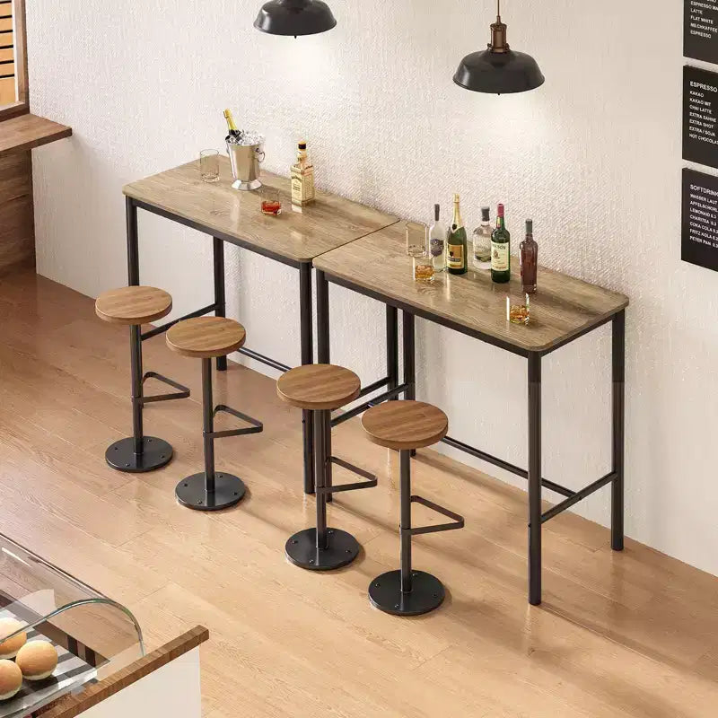 Tavolo alto rettangolare marrone, 4 posti, Metallo e Legno