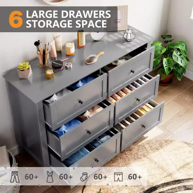 Comò a 6 cassetti marrone, stile rustico, contenitore per camera da letto singola