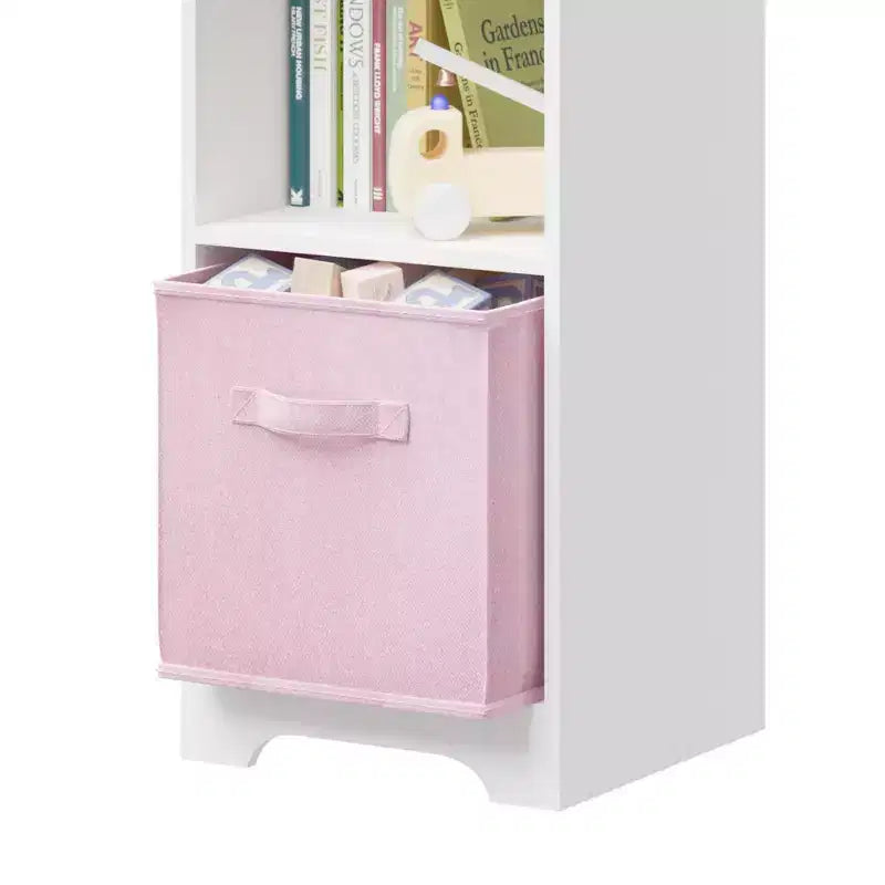 Libreria-casa delle bambole a 2 ripiani bianca e grigia / bianca e rosa con cassetti in tessuto per 1 bambino