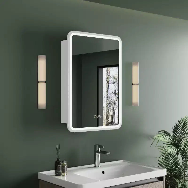 Nero/Bianco/Oro, cerniera sinistra/destra, specchiera contenitore con LED a un'anta, montaggio a superficie o a incasso