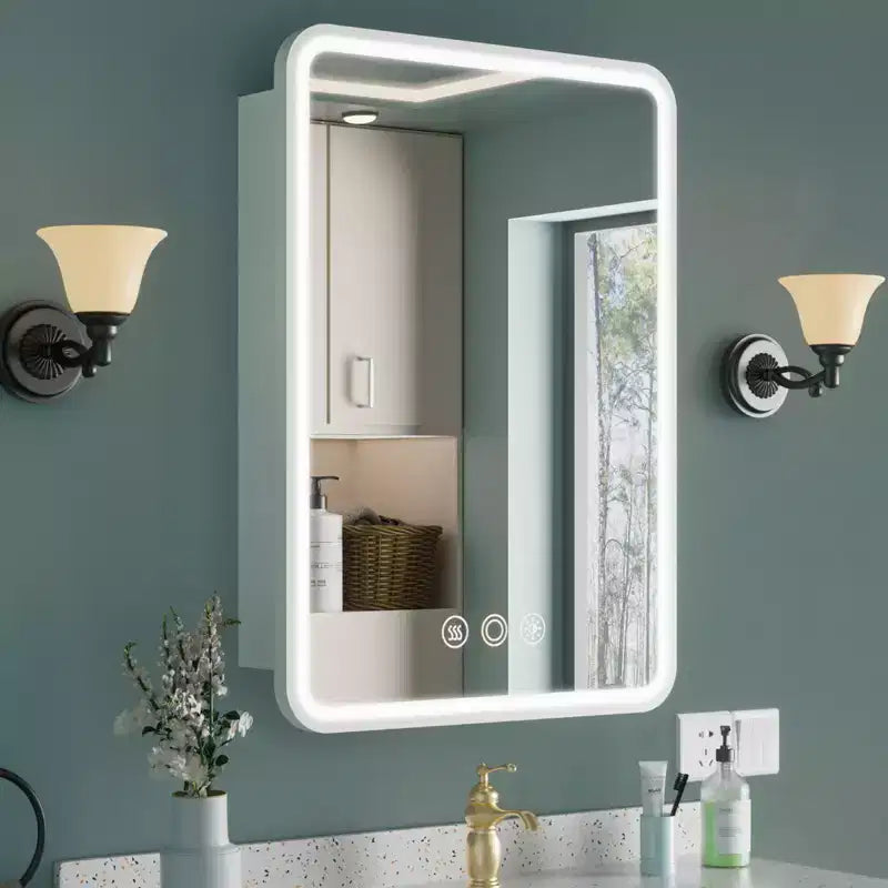 Nero/Bianco/Oro, cerniera sinistra/destra, specchiera contenitore con LED a un'anta, montaggio a superficie o a incasso