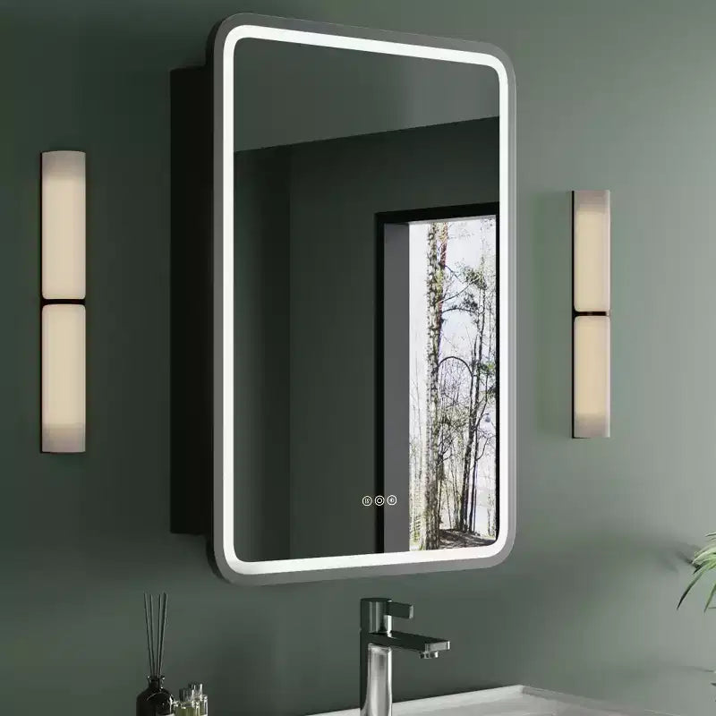 Nero/Bianco/Oro, cerniera sinistra/destra, specchiera contenitore con LED a un'anta, montaggio a superficie o a incasso