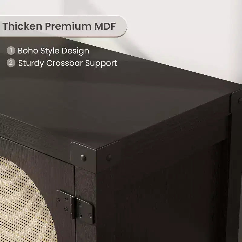 Mobile TV con ante in rattan naturale da 150 cm, mobile TV con 2 cassetti per TV fino a 65"