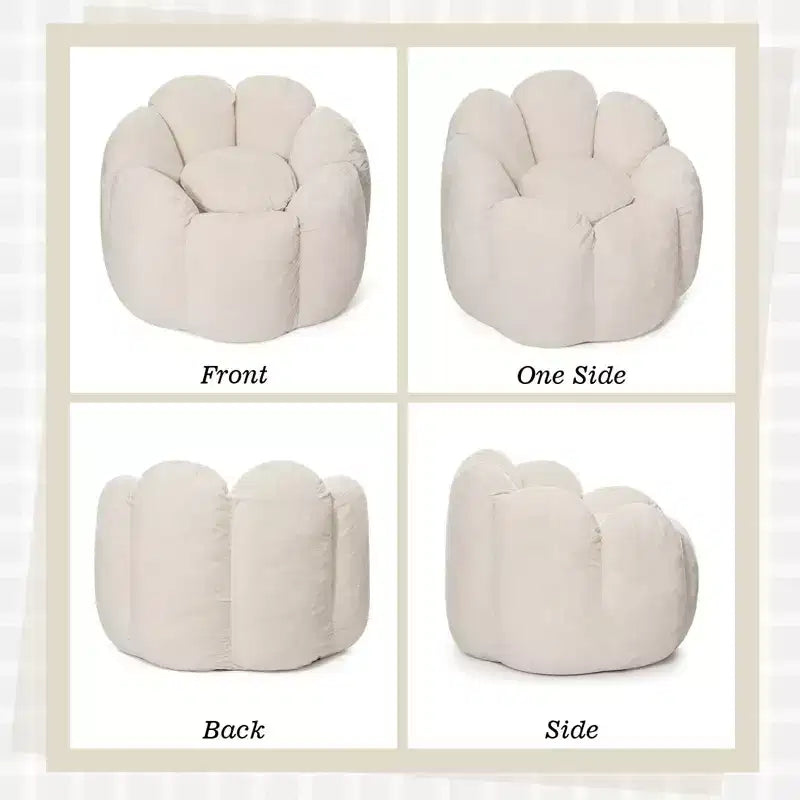 Poltrona sacco in velluto a forma di fiore beige e grigio, 1 posto