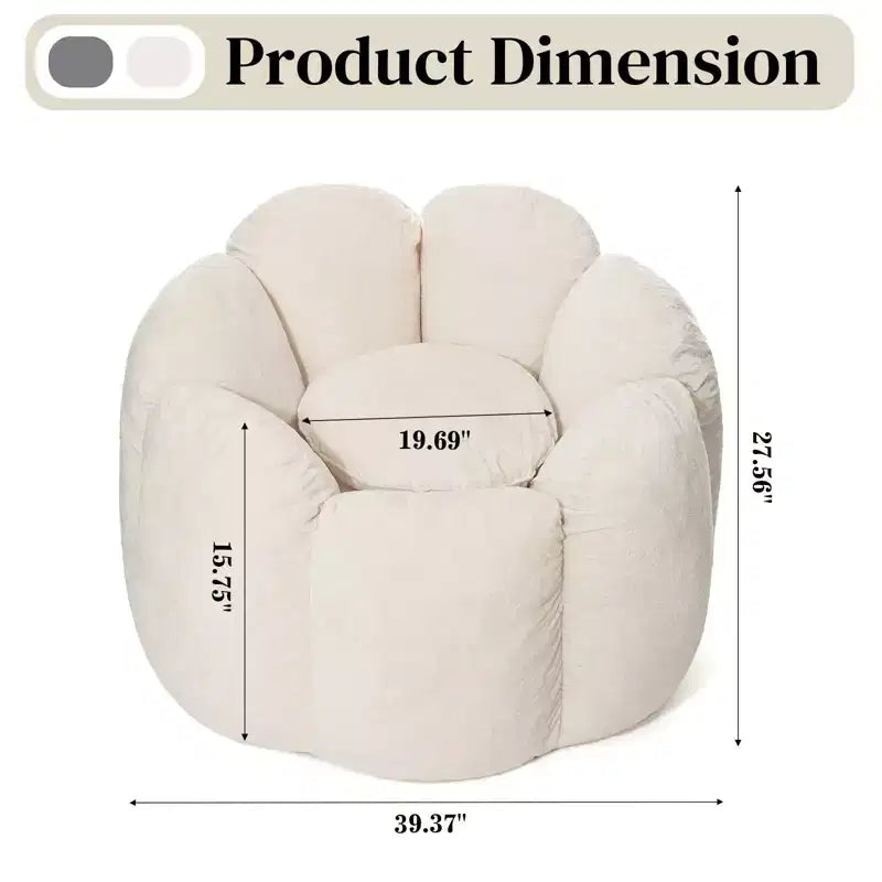 Poltrona sacco in velluto a forma di fiore beige e grigio, 1 posto