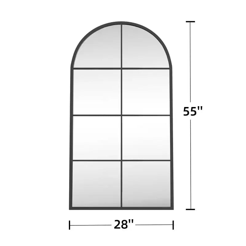 Specchio da parete in ferro ad arco nero, 140 cm A × 69 cm L, singolo
