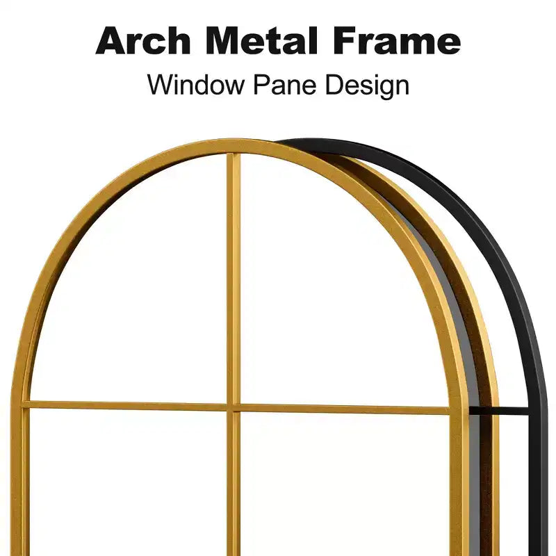 Specchio da parete in ferro ad arco nero, 140 cm A × 69 cm L, singolo