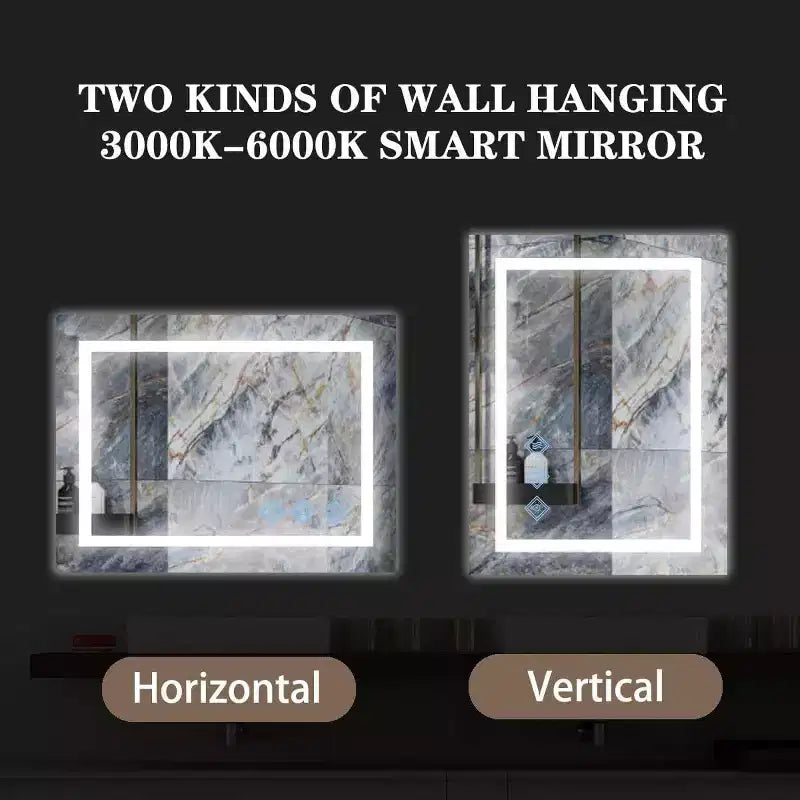Specchio da bagno rettangolare argento, da parete, 1 persona, 81 x 61 cm, dimmer touch, anti-appannamento, IP54