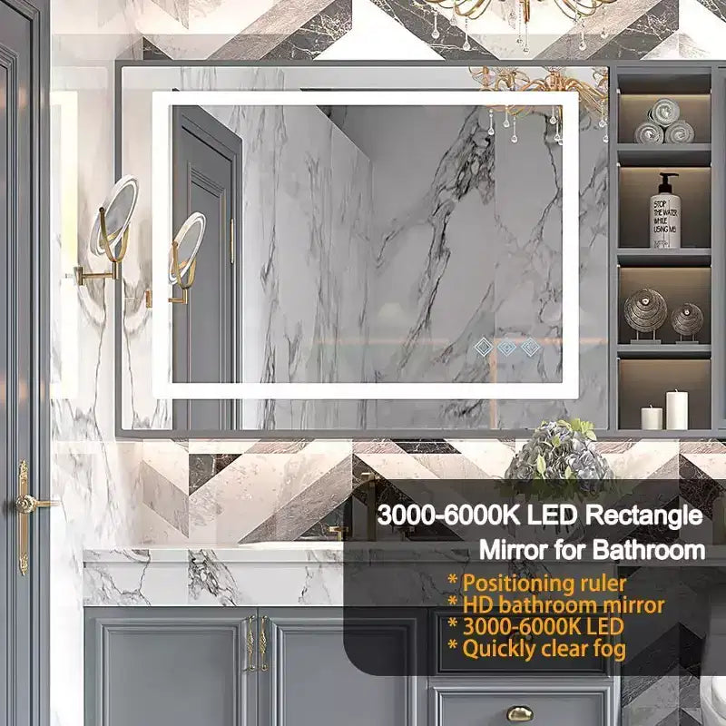 Specchio da bagno rettangolare argento, da parete, 1 persona, 81 x 61 cm, dimmer touch, anti-appannamento, IP54