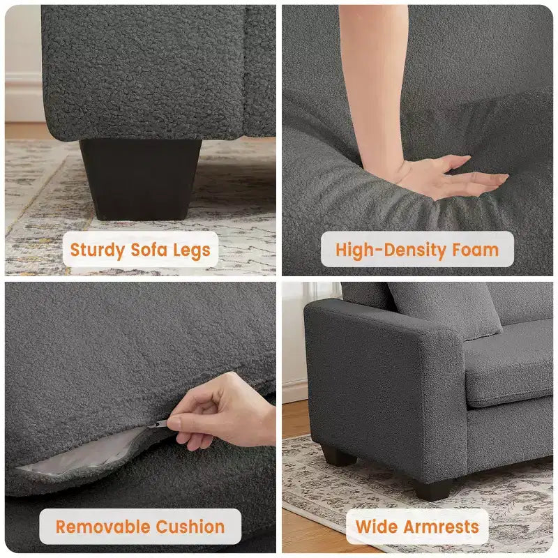 Divano a 3 posti imbottito beige/grigio/verde con braccioli ampi, per 2–4 persone