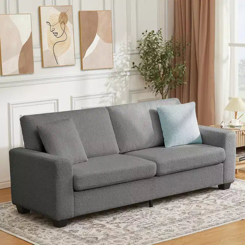 Divano a 3 posti imbottito beige/grigio/verde con braccioli ampi, per 2–4 persone