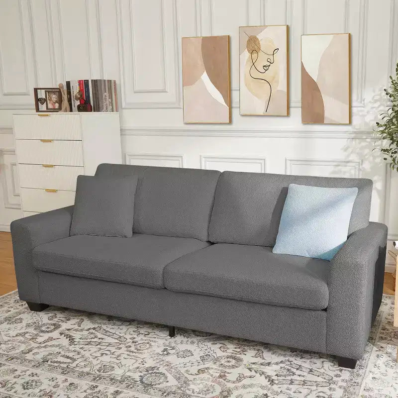Divano a 3 posti imbottito beige/grigio/verde con braccioli ampi, per 2–4 persone