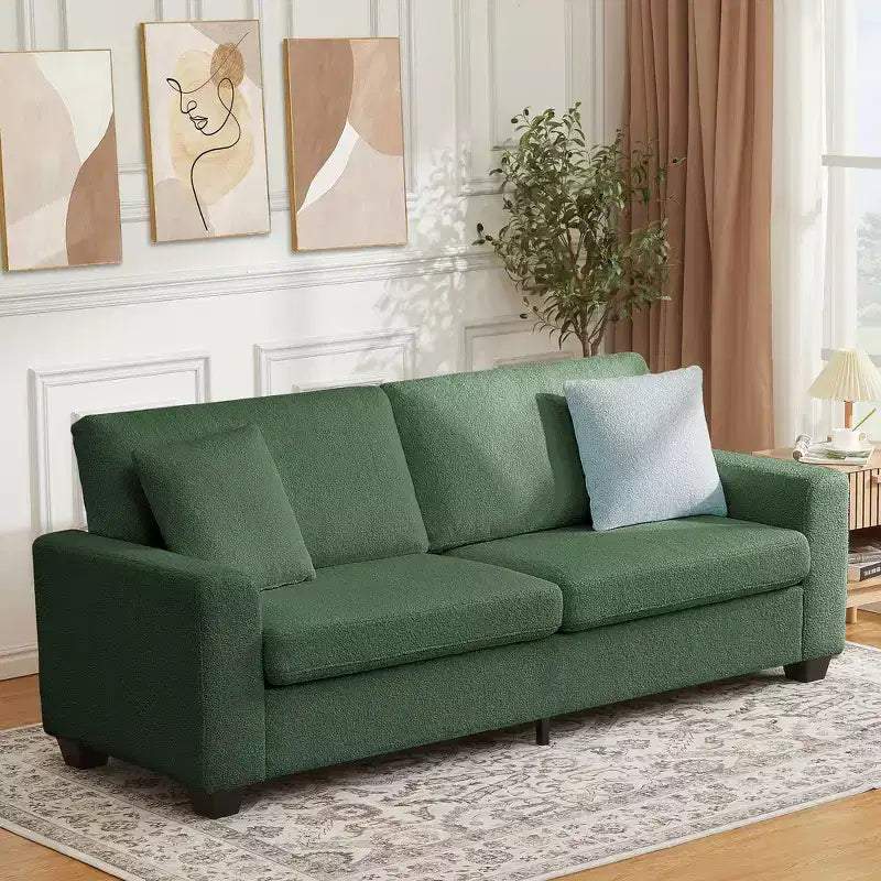 Divano a 3 posti imbottito beige/grigio/verde con braccioli ampi, per 2–4 persone