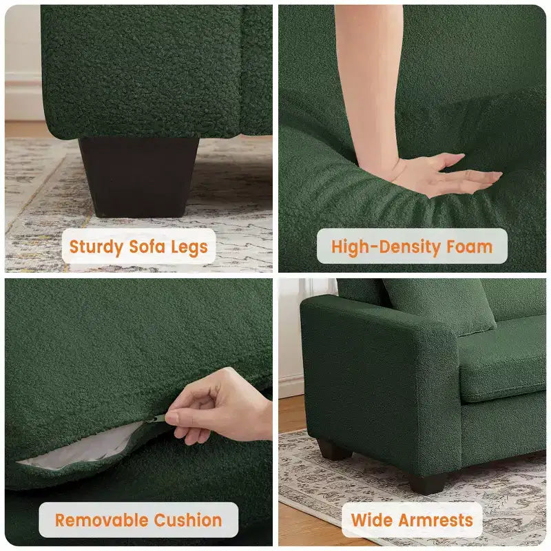 Divano a 3 posti imbottito beige/grigio/verde con braccioli ampi, per 2–4 persone