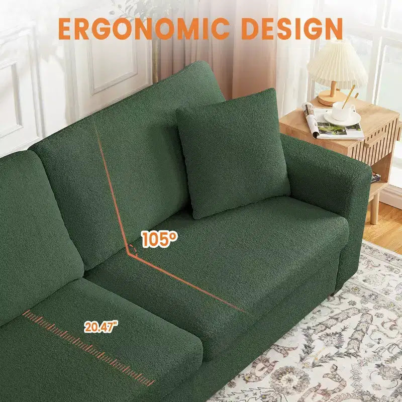 Divano a 3 posti imbottito beige/grigio/verde con braccioli ampi, per 2–4 persone