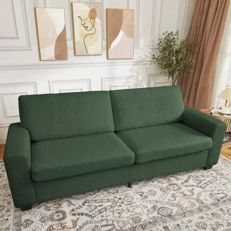 Divano a 3 posti imbottito beige/grigio/verde con braccioli ampi, per 2–4 persone