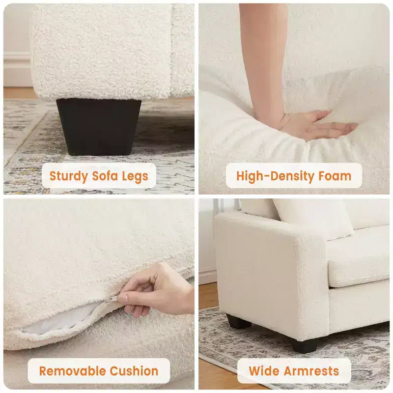 Divano a 3 posti imbottito beige/grigio/verde con braccioli ampi, per 2–4 persone