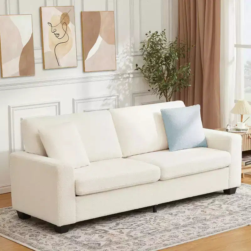 Divano a 3 posti imbottito beige/grigio/verde con braccioli ampi, per 2–4 persone