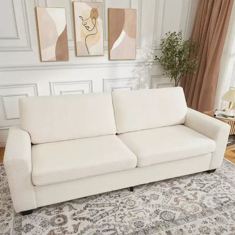 Divano a 3 posti imbottito beige/grigio/verde con braccioli ampi, per 2–4 persone