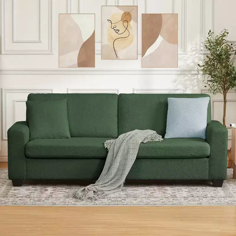 Divano a 3 posti imbottito beige/grigio/verde con braccioli ampi, per 2–4 persone