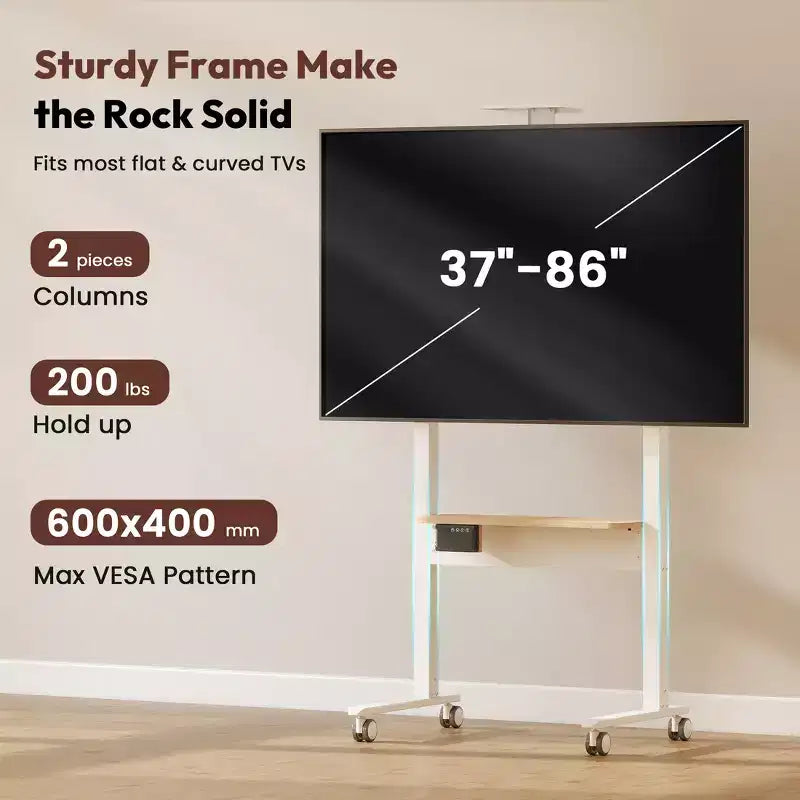 Carrello TV nero, regolabile in altezza elettricamente, per 1 TV (37"–86")