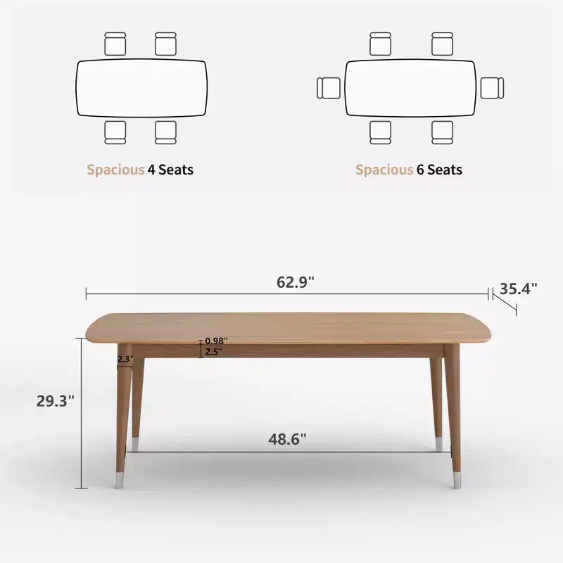 Tavolo da Pranzo Rettangolare Marrone, Stile Mid-Century Modern, Posti a Sedere 4-6