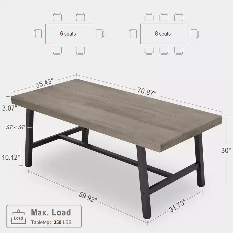 Tavolo da pranzo rettangolare da 160 cm per 6 persone – Gambe in metallo, stile industriale