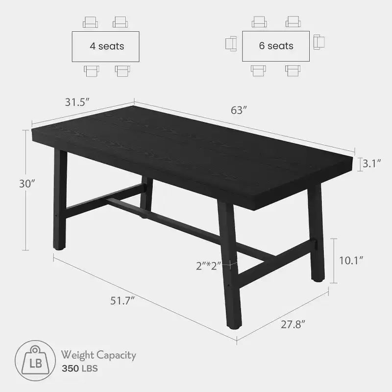 Tavolo da pranzo rettangolare da 160 cm per 6 persone – Gambe in metallo, stile industriale
