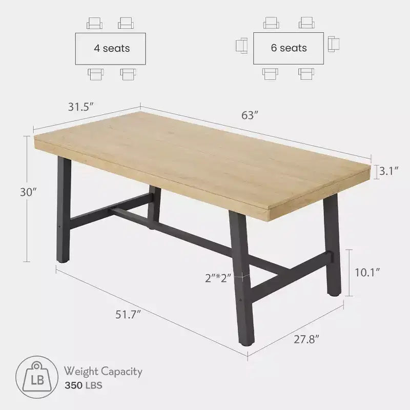 Tavolo da pranzo rettangolare da 160 cm per 6 persone – Gambe in metallo, stile industriale