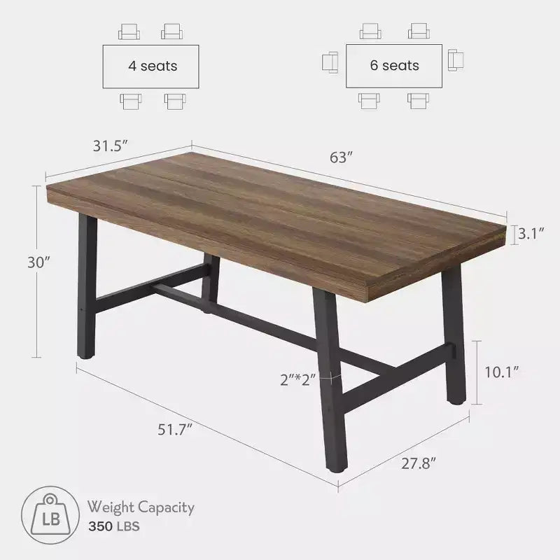 Tavolo da pranzo rettangolare da 160 cm per 6 persone – Gambe in metallo, stile industriale