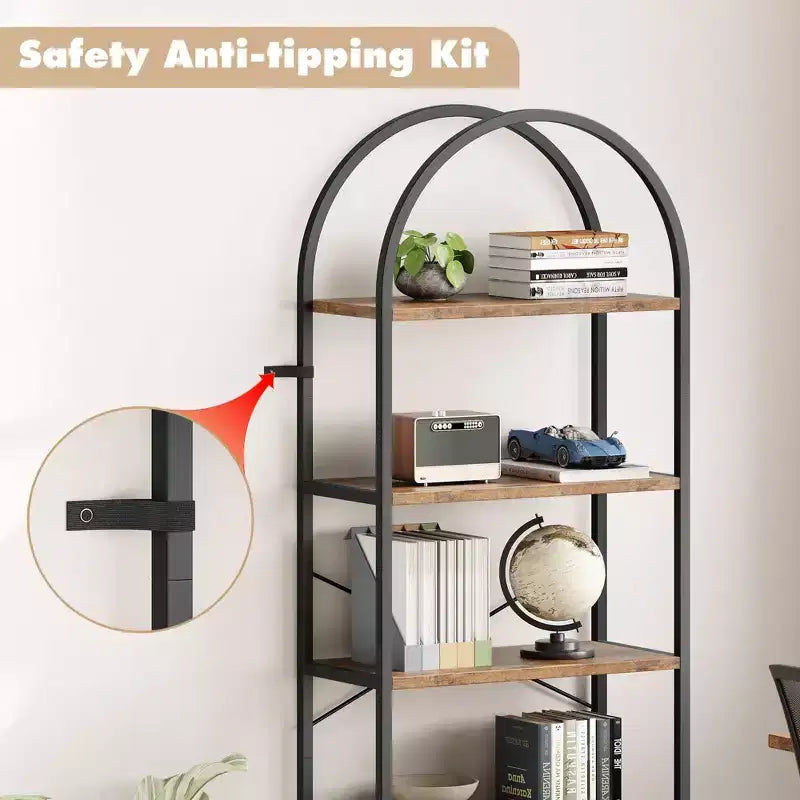 Libreria a 5 Ripiani ad Arco, Scaffale a Giorno – Nero / Grigio / Vintage / Bianco